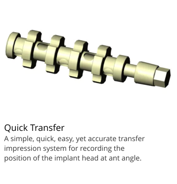 Quick Transfer A simple, quick, easy, yet accurate transfer impression system for recording the position of the implant head at ant angle.